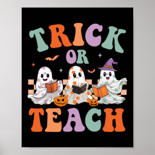 Poster Super Halloween Trick Ou Enseigner Floral Ghost Te