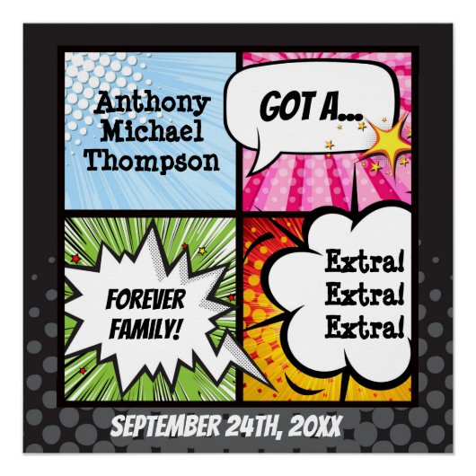 Poster Super Héros Comic Book Adoption, Cadeau Familial (Devant)