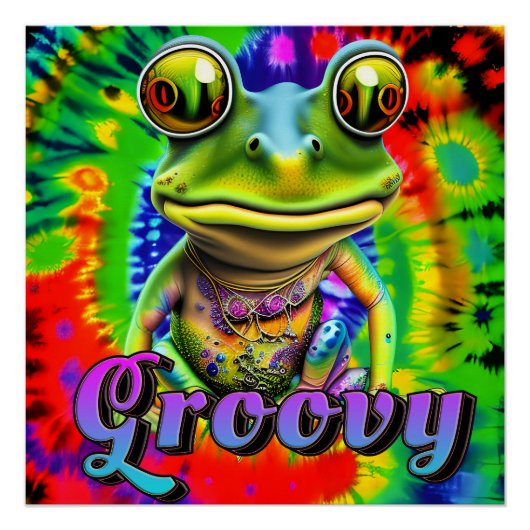 Poster Super Hippie Trippy Frog Psychedelic (Devant)