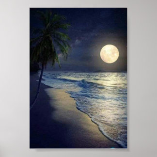 Poster Super lune sur la mer