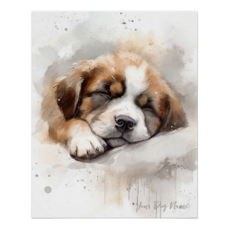 Poster Super mignon ange dormant chiot Saint Bernard Chie