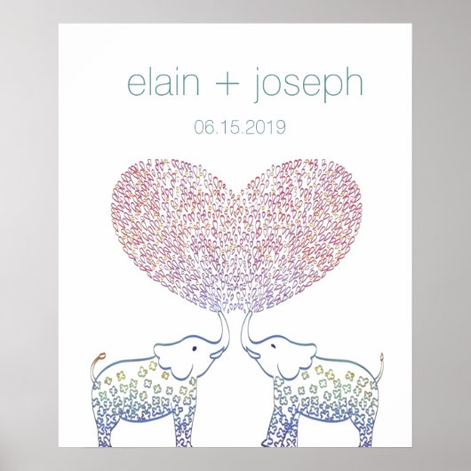 Poster Super mignon & doux Elephant Heart Mariage Cadeau (Devant)