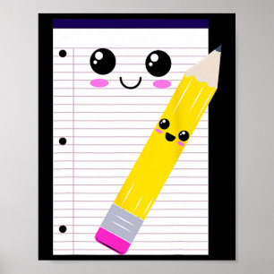 Poster Super mignon et amusant bloc-notes et crayon Kawai