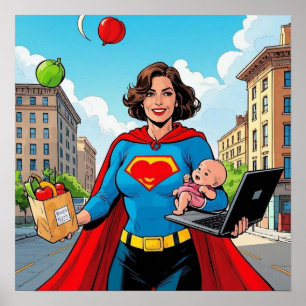 Poster "Super Mom" Retro style bande dessinée