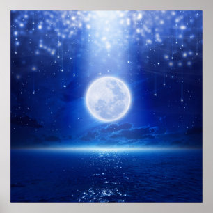 Poster Super pleine lune vue mer