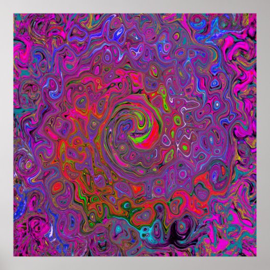 Poster Super psychédélique Magenta Retro Liquide Swirl (Devant)