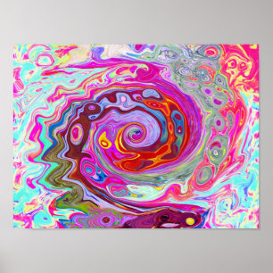 Poster Super rétro rose chaud et bleu tourbillon Abstrait