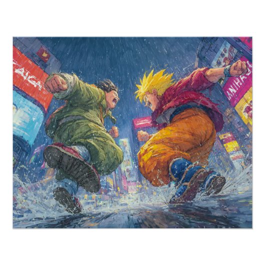 Poster Super Saiyan Goku Epic Rain Fight (Devant)