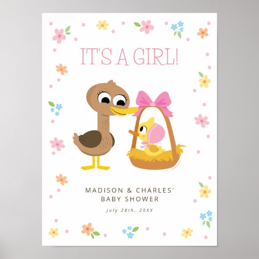 Poster Super simple | 5 Petits canards Baby shower fille (Devant)
