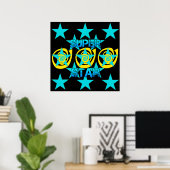 Poster Super Star Turquoise Yellow Swirls Stars Motif (Bureau à domicile)