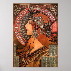 POSTER SUPER TAILLE DE L'ALPHONSE MARIA MUCHA-SAVONNERIE