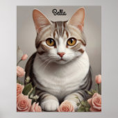 Poster Superbe chat américain à cheveux courts avec Rose (Devant)