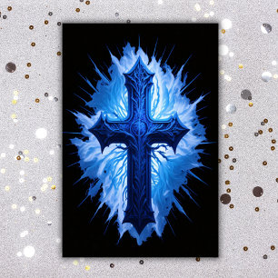 Poster Superbe Croix Bleue Chrétienne sur noir  