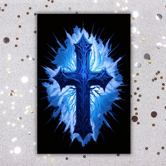 Poster Superbe Croix Bleue Chrétienne sur noir |