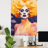 Poster Superbe Drag Queen Cheveux rouges (Bureau à domicile)