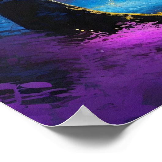 Poster Superbe forêt mystérieuse bleu jaune et violet (Coin)