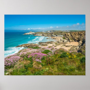 Poster Superbe paysage côtier Newquay beach Cornwall UK