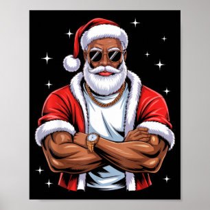 Poster Superbe Père Noël afro-américain Pyjama de Noël no