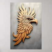 Poster Superbe sculpture en bois 3D d'un aigle (Devant)