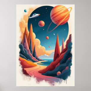 Poster Superbe thème de l'affiche spatiale avec paysage