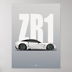 Poster Supercar White C6 ZR1 Profil Latéral Art Moderne