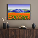 Poster Superfleurs | Paysage surréaliste des pavois<br><div class="desc">L'affiche pittoresque du paysage floral présente une aquarelle numérique générée par l'IA,  qui régit le pavot californien et les superfleurs fleurs sauvages.</div>