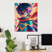 Poster Superhéros de l'Anime bleu et rouge (Bureau à domicile)