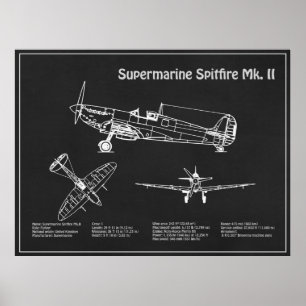 Poster Supermarine Spitfire - Plan directeur de l'avion P