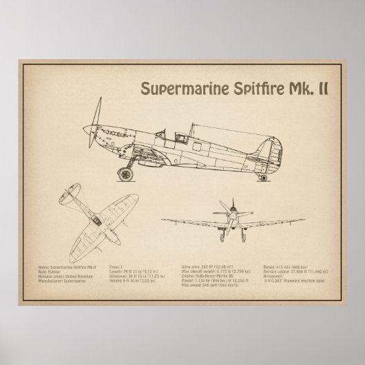 Poster Supermarine Spitfire - Plan directeur de l'avion S (Devant)