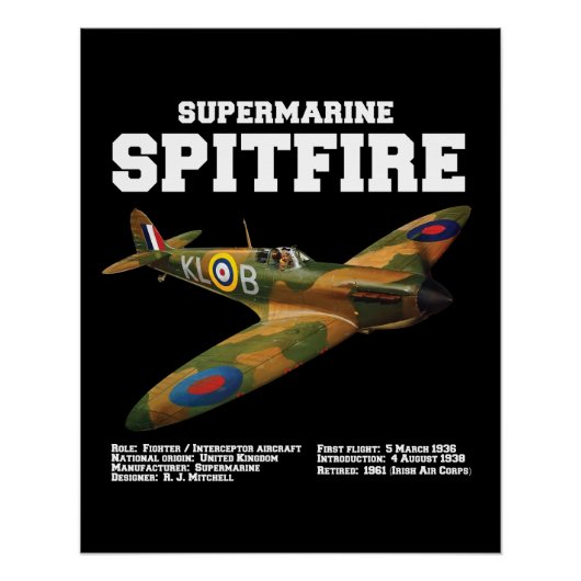 Poster Supermarine Spitfire | WW2 Plane (Devant)