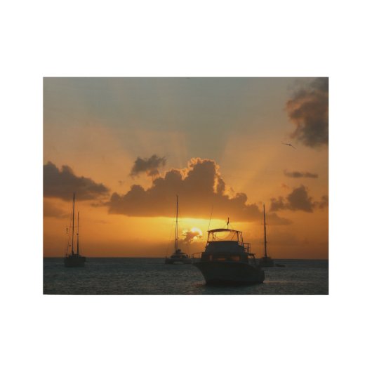Poster Sur Bois Navires et Sunset Tropical Seascape (Devant)