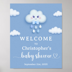 Poster Sur Cloud 9 joli Baby shower Blue Boy signe d'accu
