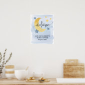 Poster Sur la Lune, Baby shower bleu Bienvenue (Cuisine)