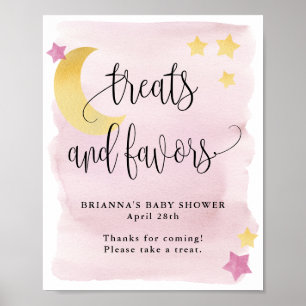 Poster Sur la Lune, Baby shower rose Traitements et Favou