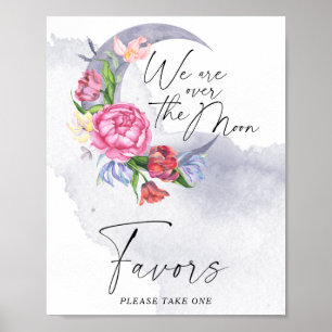 Poster Sur la lune Fleurs Baby shower Favors
