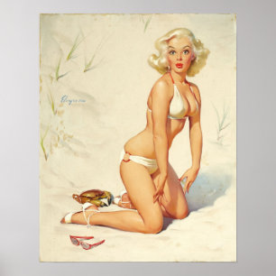 Poster Sur la plage Retro Pin-up Girl