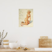 Poster Sur la plage Retro Pin-up Girl (Cuisine)