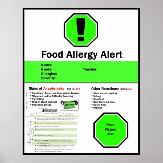 Poster sur l'allergie alimentaire pour l'école (Devant)