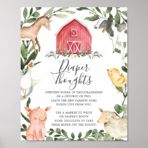 Poster Sur le Baby shower agricole Diaper Thoughts Signe
