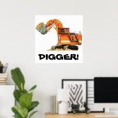 Poster sur les enfants Orange Digger de constructi (Bureau à domicile)