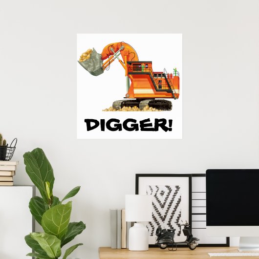 Poster sur les enfants Orange Digger de constructi (Bureau à domicile)