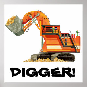 Poster sur les enfants Orange Digger de constructi