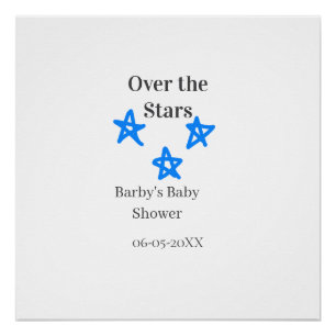 Poster Sur les étoiles bleu gris bébé shower nom date élé