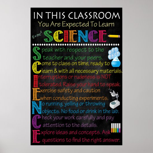 Poster sur les règles de la classe de sciences (Devant)