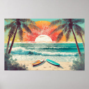 Poster Surf au coucher du soleil