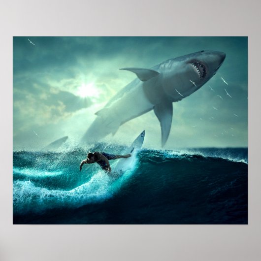 Poster Surf avec requins (Devant)