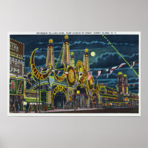 Poster Surf Avenue Vue sur Luna Park Entrée à