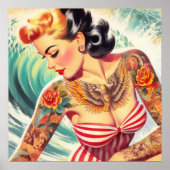 Poster Surf Beach Pin-up (Devant)