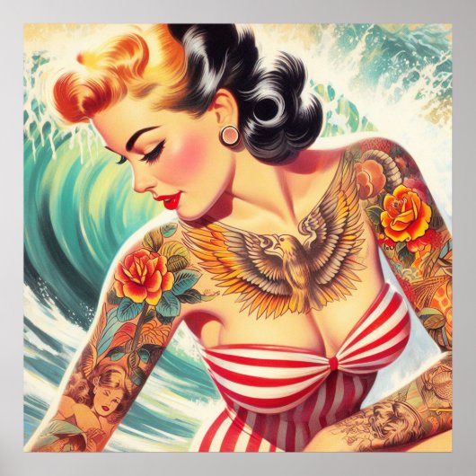 Poster Surf Beach Pin-up (Devant)