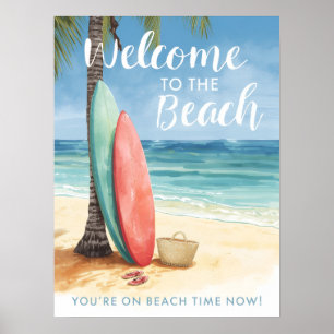 Poster Surf Bienvenue sur la plage Planche de surf Côtièr